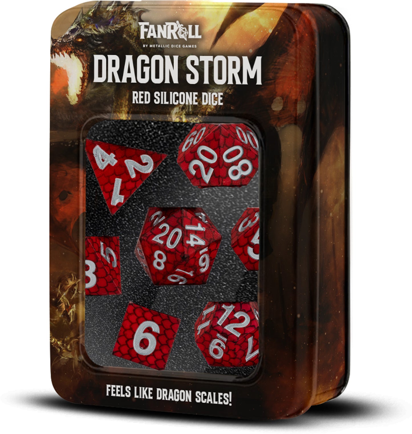 MDG Silicone 16mm Poly Dice Set - Dragon Storm Silicone Red Dragon Scales